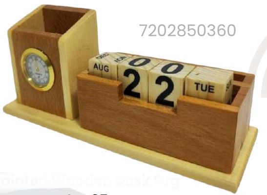 Painted Wooden Desk Organizer for Desktop Storage and Display, Decorative Utility Gift for Office Use, Corporate Gifting and Workstation Management